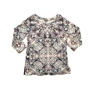 T by Talbots Blouse Womens Small Petite‎ Floral Thermal Waffle Knit 3/4 Sleeve